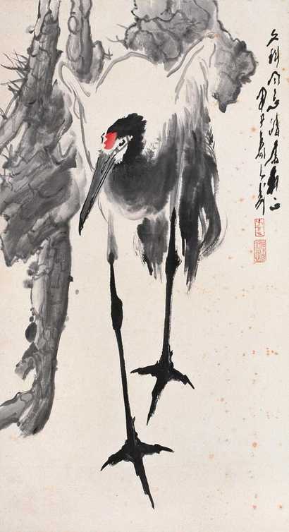 王子武 1984年作 松鹤图 立轴